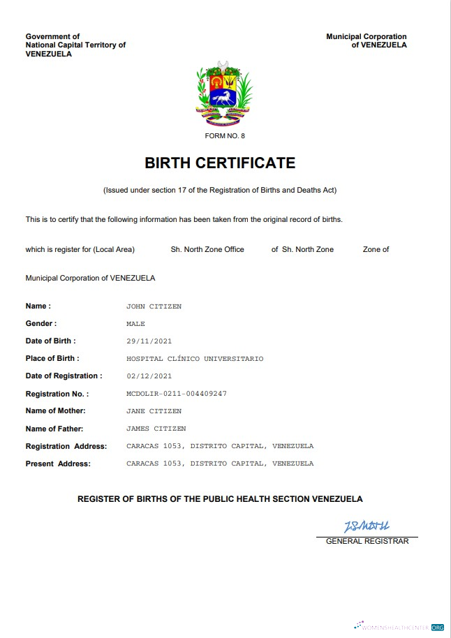 Download Venezuela vital record birth certificate Word and PDF template Photoshop template